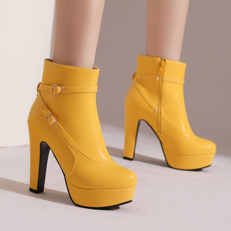Women'S Shoes Yellow - Moda Platform Botları Kadın Seksi Perçinli