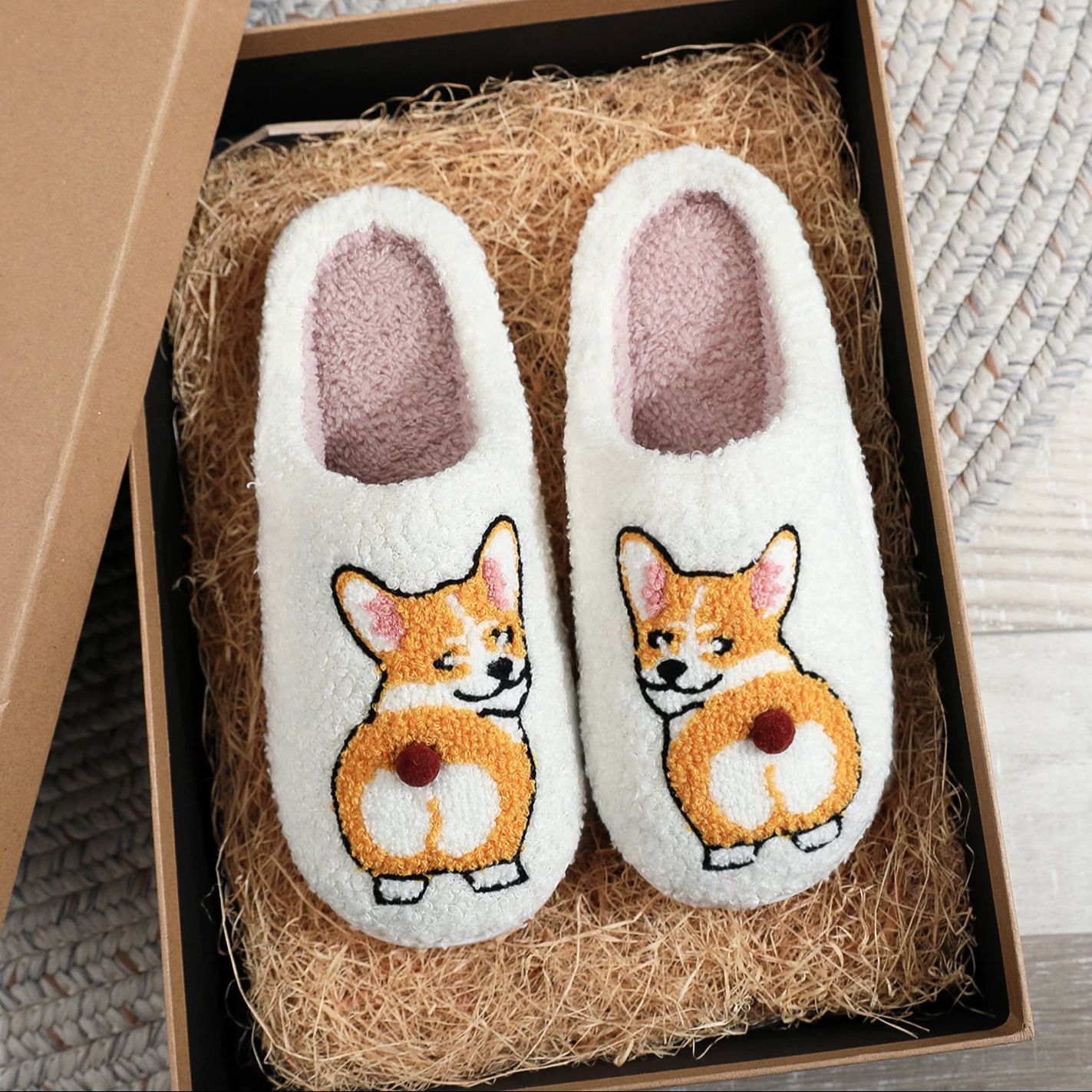 Women'S Shoes Hush Puppies - SHAJI Corgi Köpek Nakışlı Peluş Pamuk