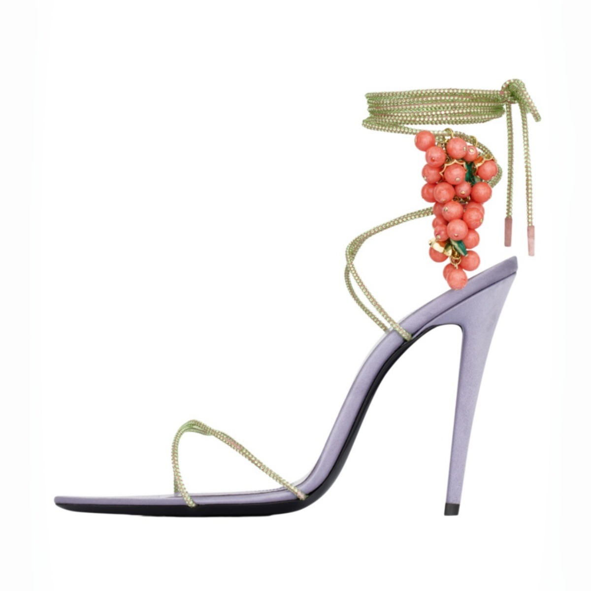 Platform Mule Heel - Kadınlar için 3D Meyve Desenli, Taşlı,
