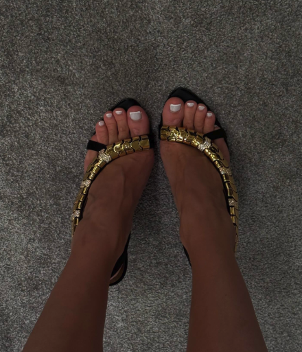 Gold Chain Sandal - Altın metal zincirli seksi deri sandaletler