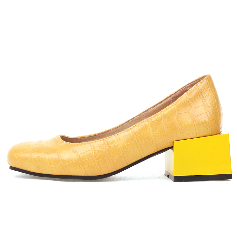 Women'S Shoes Yellow - Kare Düşük Topuklu Ayakkabılar Zarif Kırmızı
