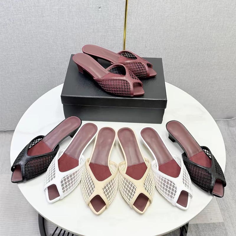 Women Shoes Mules - Kadınlar İçin Fileli, Açık Burunlu, Topuklu,