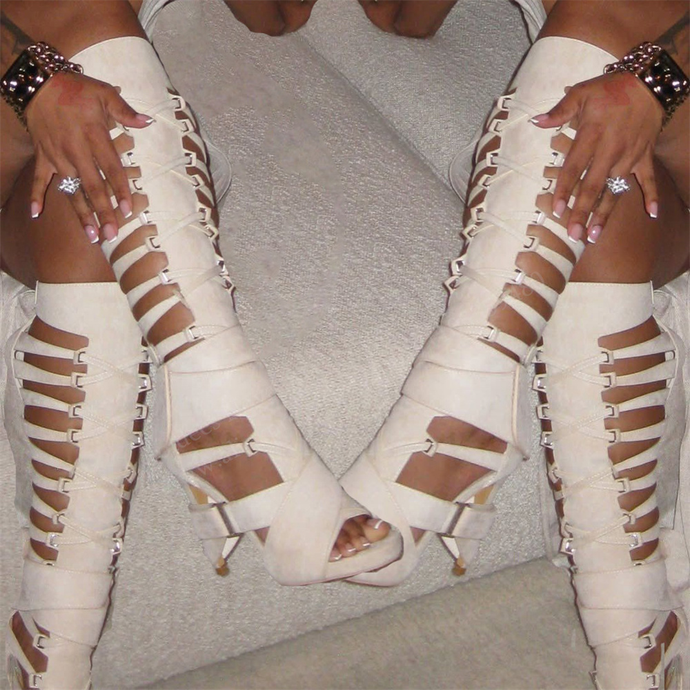 Gladiator Sandal Women - Gladyatör Oyuk Kemer Tokalı Diz Üstü