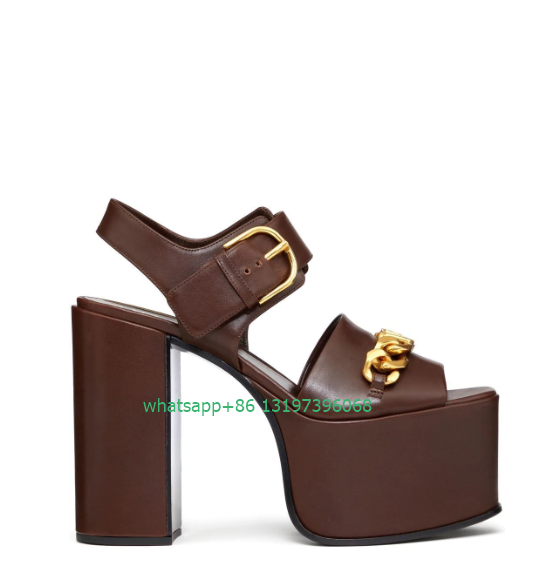 Gold Chain Sandal - Lady altın zincir toka tasarım platform