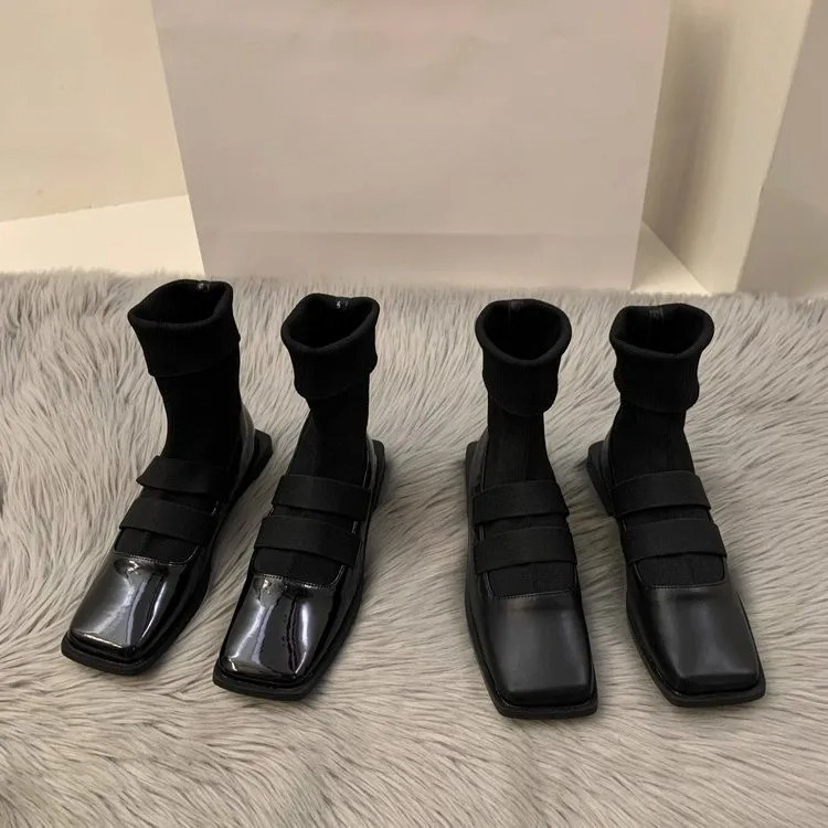 Women Shoes Zara - İngiliz tarzı kare örme çorap çizmeler