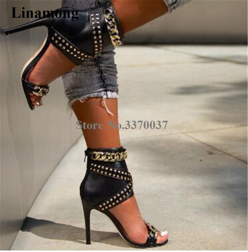 Gold Chain Sandal - Batı Moda Kadın Burnu açık Altın