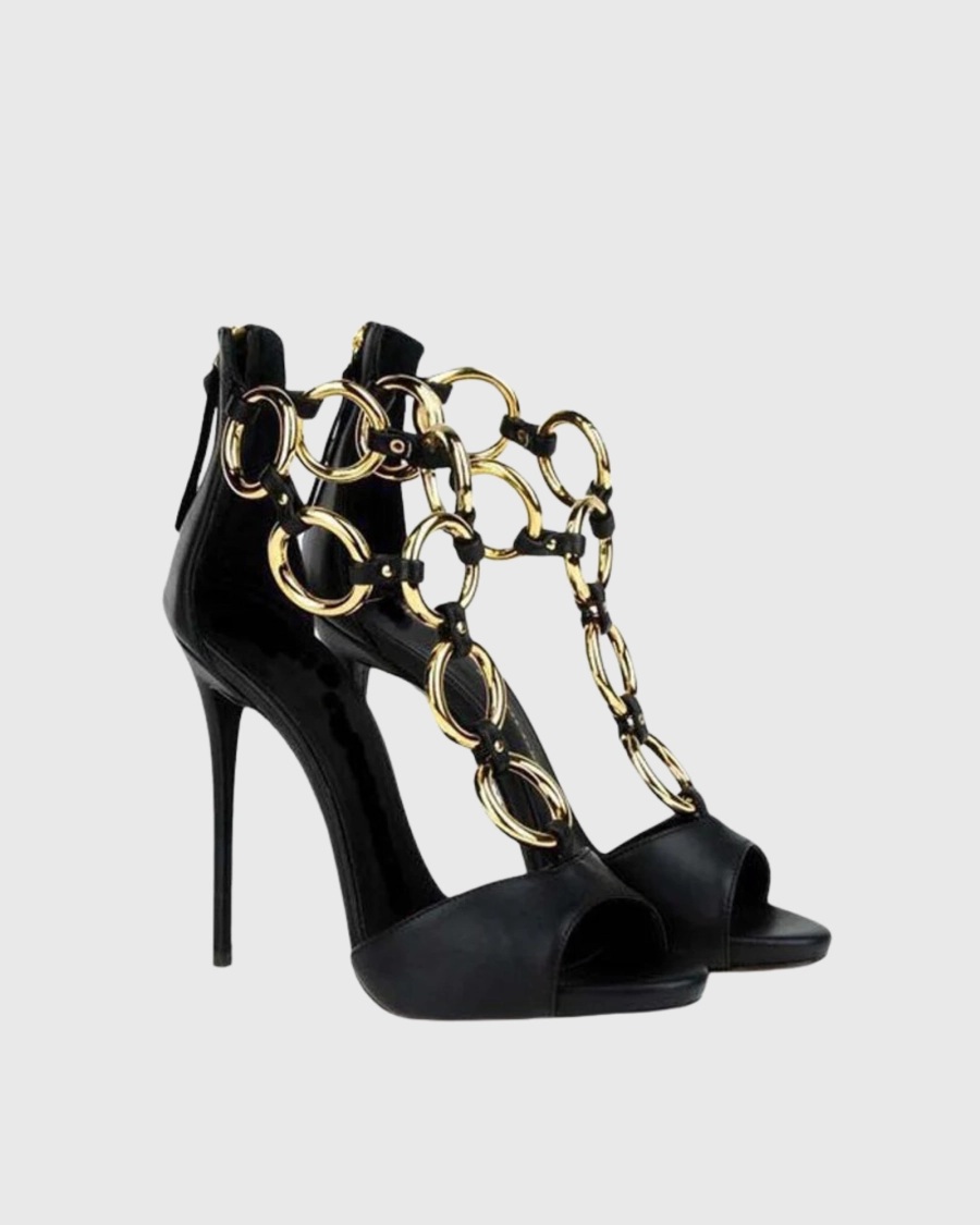 Kadın Siyah Deri Altın Zincir  - Gold Chain Sandal incelemesi ve fiyatı