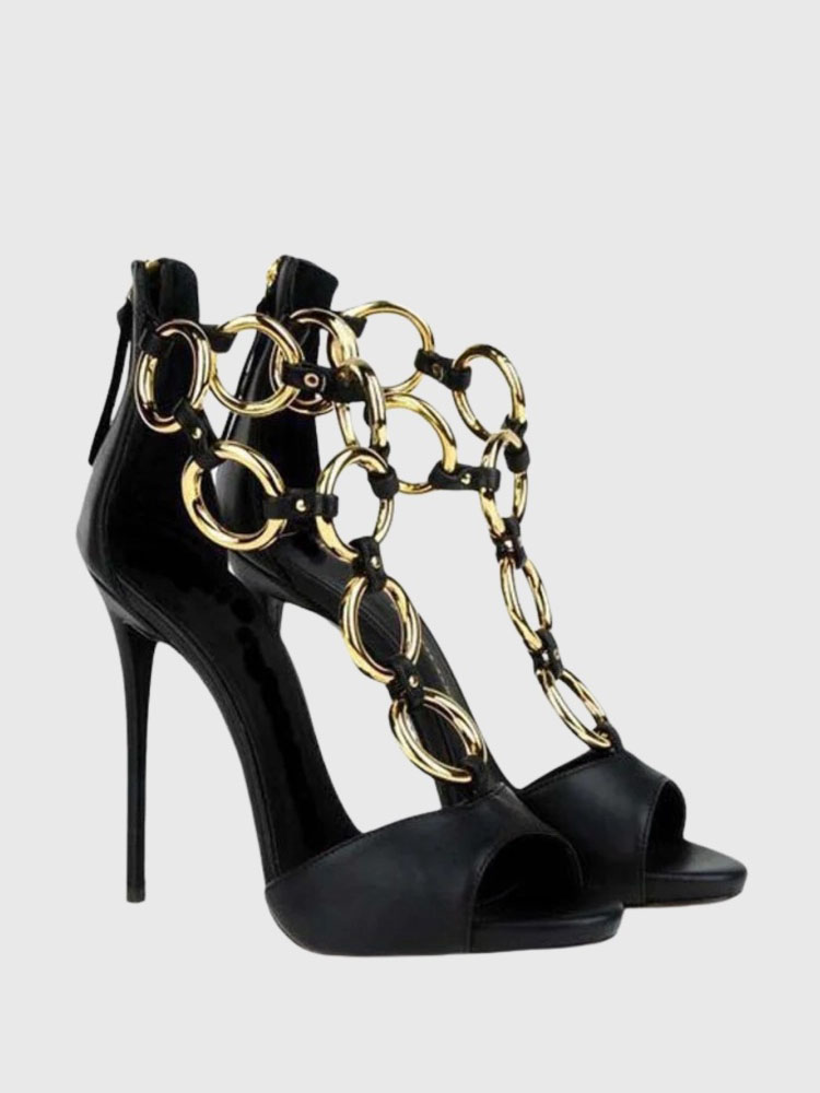 Kadın Siyah Deri Altın Zincir  - Gold Chain Sandal incelemesi ve fiyatı